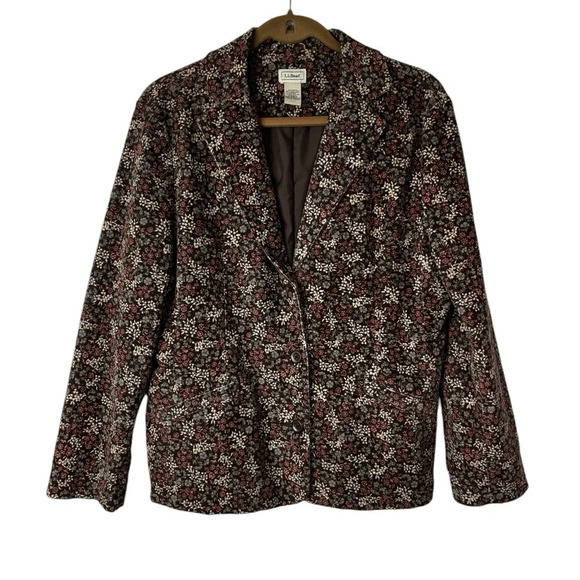 L.L. Bean Blazer Women’s 14P Floral Corduroy Brown Coastal Vintage Buttons - Picture 1 of 9